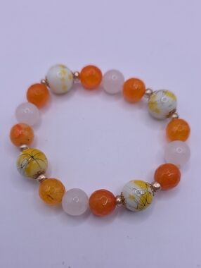 Orange & Yellow Beaded Stretch Bracelet